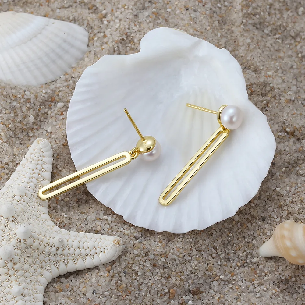 Cercei din Argint Gold Bar Pearl [3]