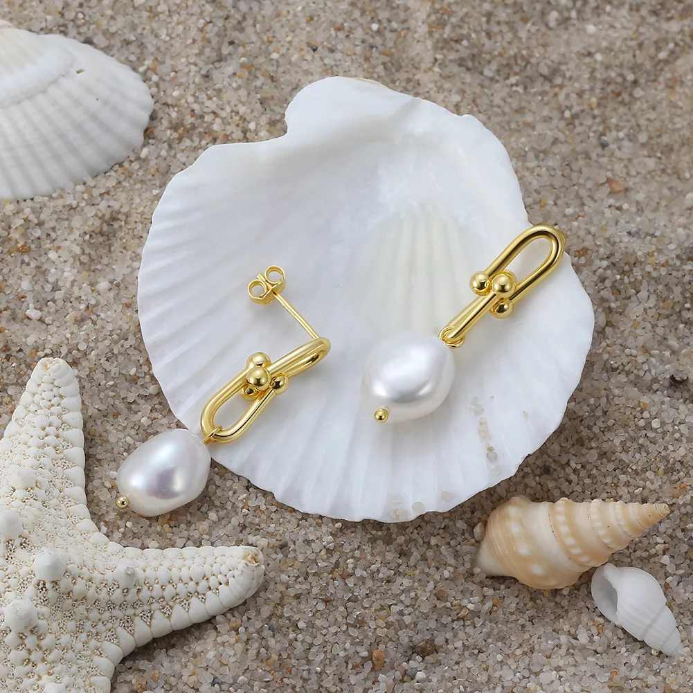 Cercei din Argint Gold Pearl Link [5]