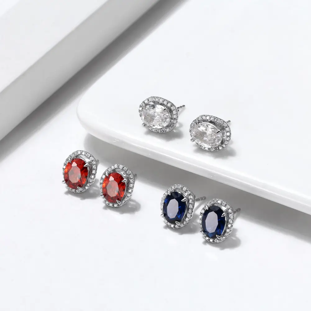Cercei din Argint Halo Brilliance Studs Blue [4]