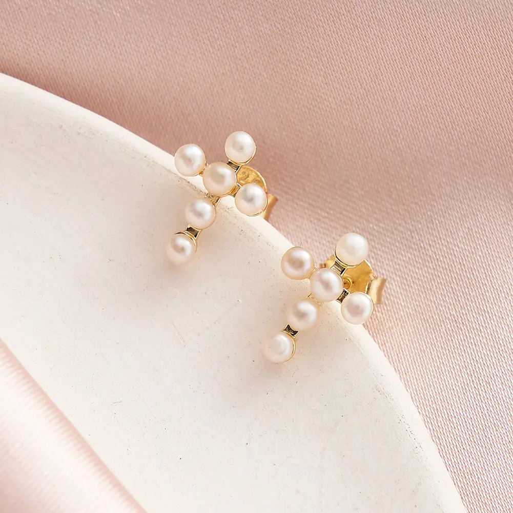 Cercei din Argint Pearl Cross Stud Gold [3]