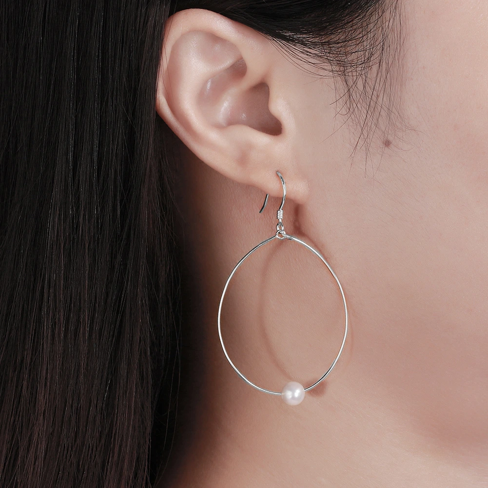 Cercei din Argint Pearl Orbit Hoops Silver [2]