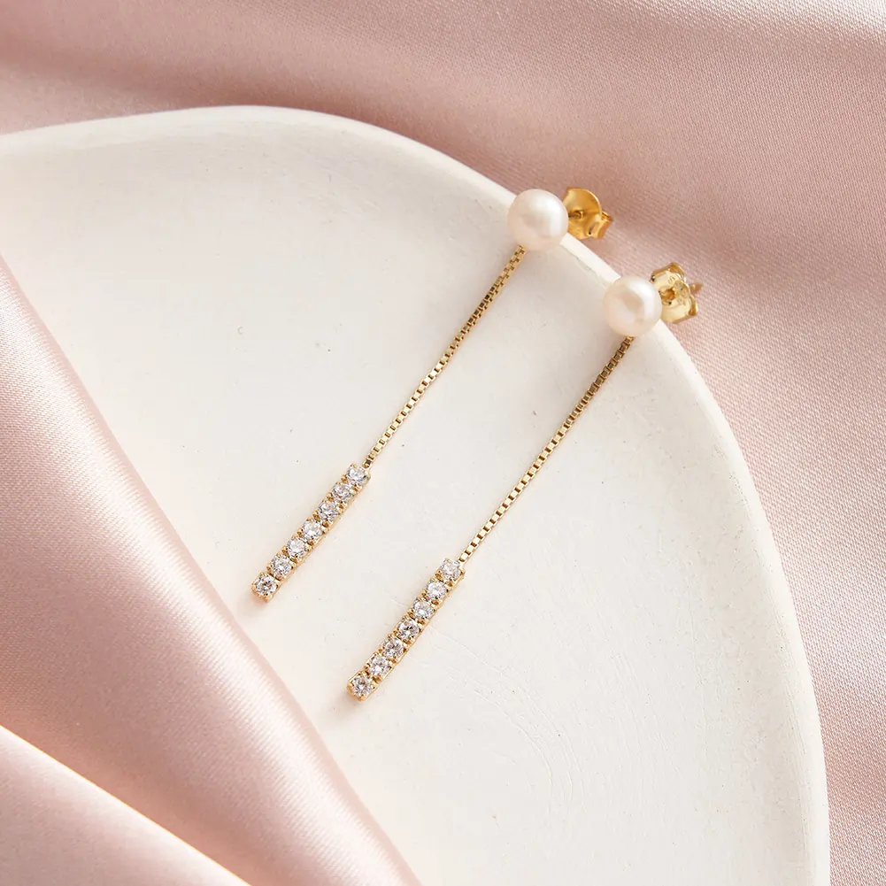 Cercei din Argint Pearl & Zircon Drop Gold [2]