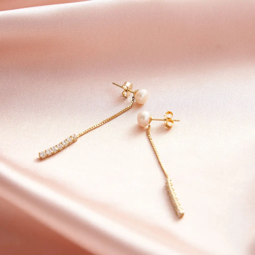 Cercei din Argint Pearl & Zircon Drop Gold [4]