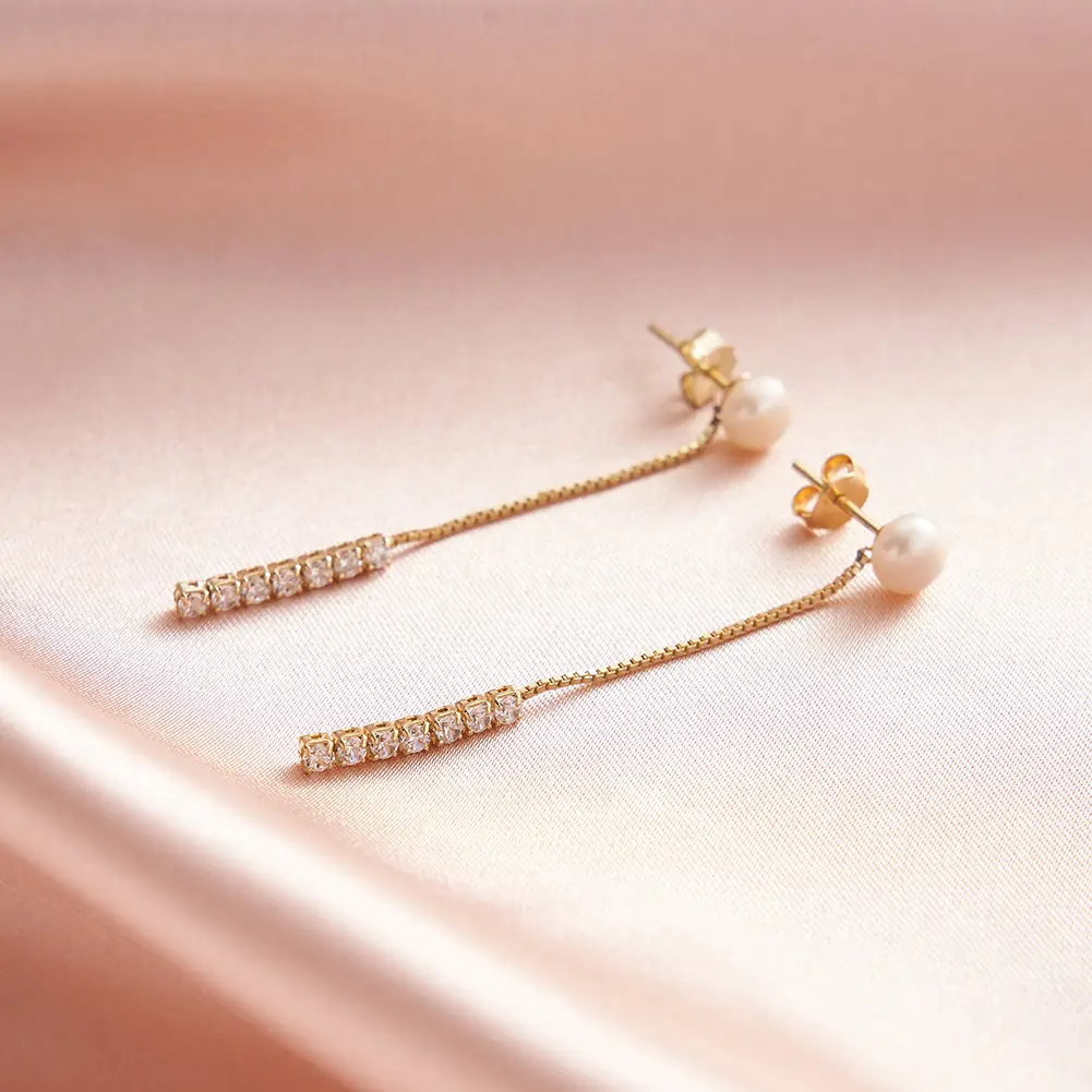 Cercei din Argint Pearl & Zircon Drop Gold [3]