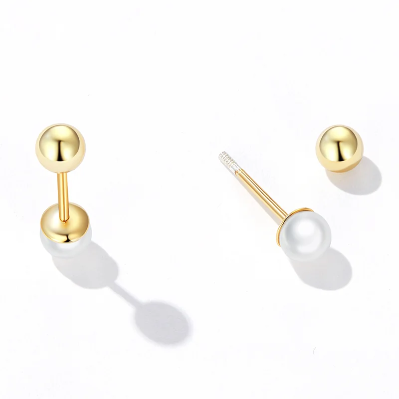 Cercei din Argint Petite Pearl Studs Gold [2]