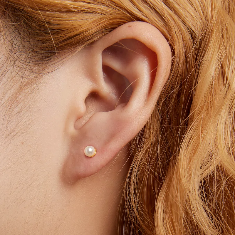 Cercei din Argint Petite Pearl Studs Gold [4]