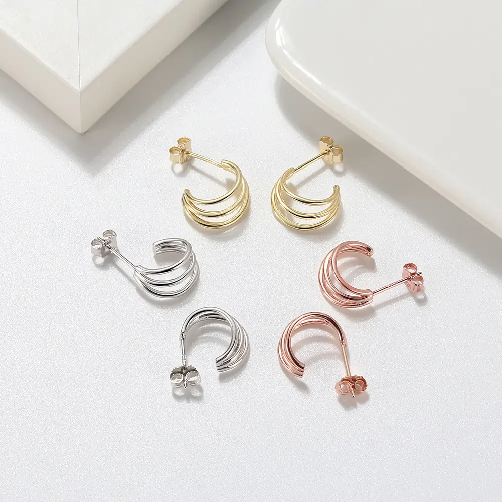 Cercei din Argint Triple Hoop Gold [3]