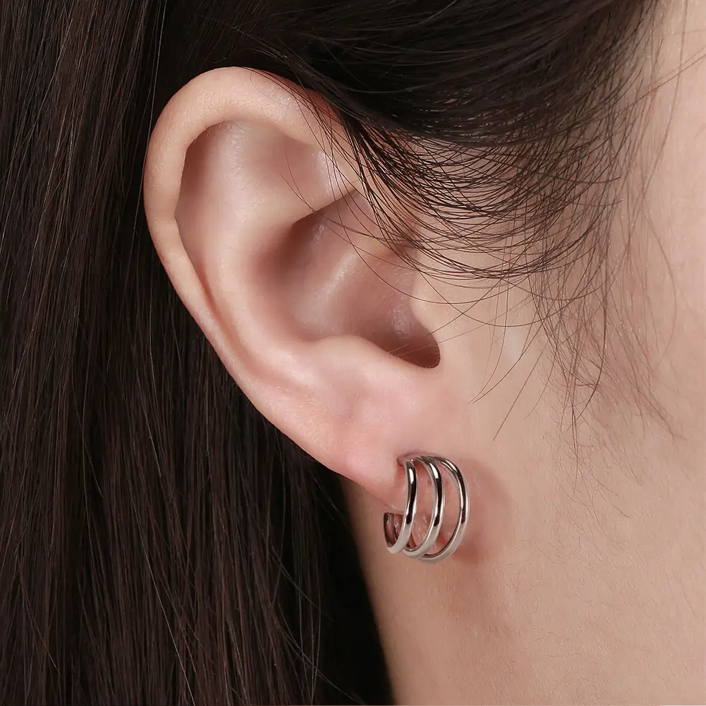 Cercei din Argint Triple Hoop Gold [4]