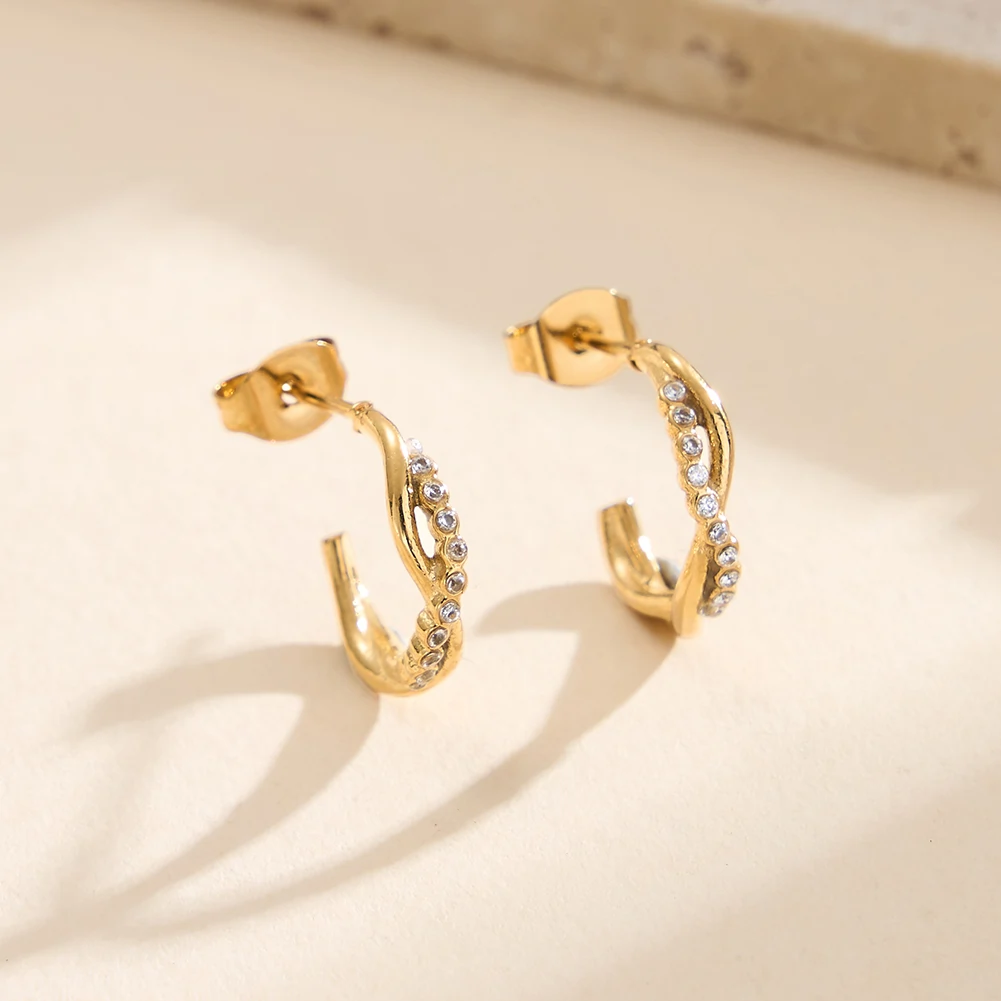 Cercei Statement cu Cristale Zirconiu Ripple Auriu [2]