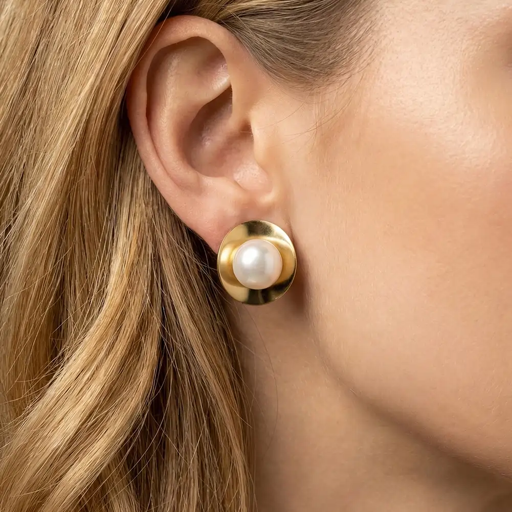 Cercei Statement cu Perle Shell Halo Auriu [4]