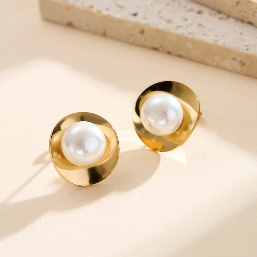 Cercei Statement cu Perle Shell Halo Auriu [2]