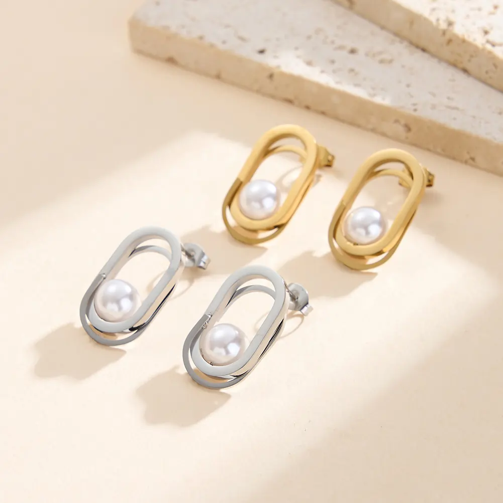 Cercei Statement cu Perle Shell Oval Auriu [3]