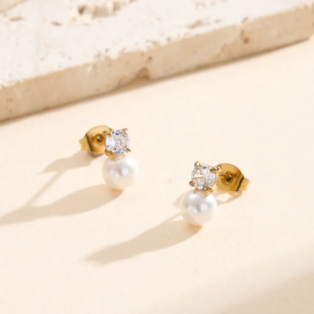 Cercei Statement cu Perle Shell și Cristale Zirconiu Celeste Auriu [2]