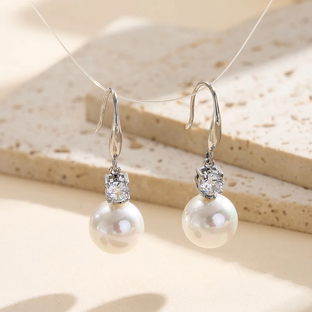 Cercei Statement cu Perle Shell și Cristale Zirconiu Lumina Argintiu [2]