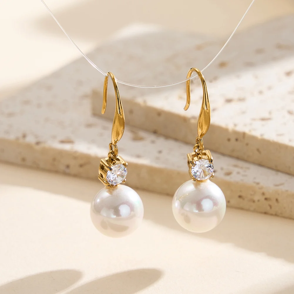 Cercei Statement cu Perle Shell și Cristale Zirconiu Lumina Auriu [2]