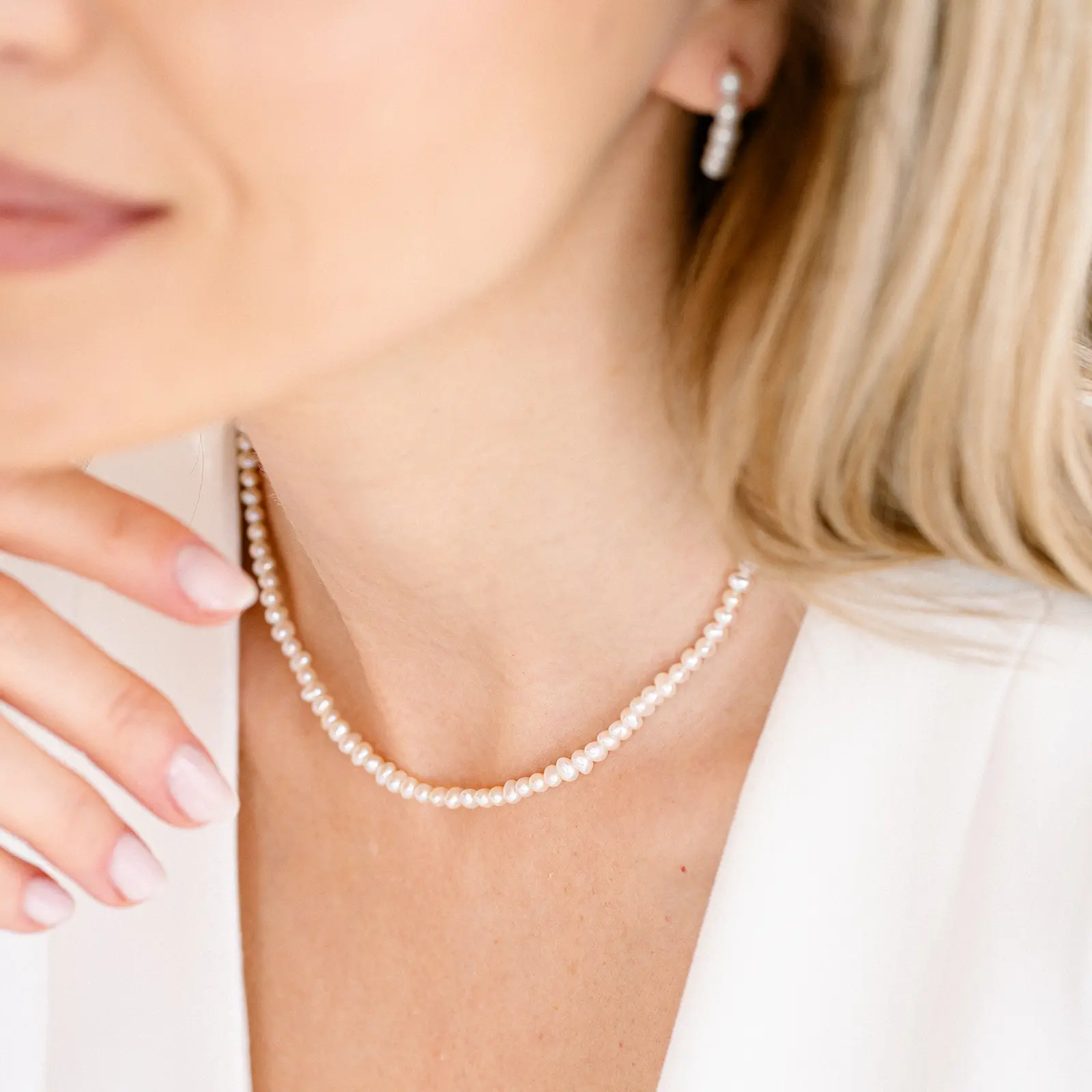 Colier Argint cu perle naturale de cultură Small Pearl String Argintiu [4]