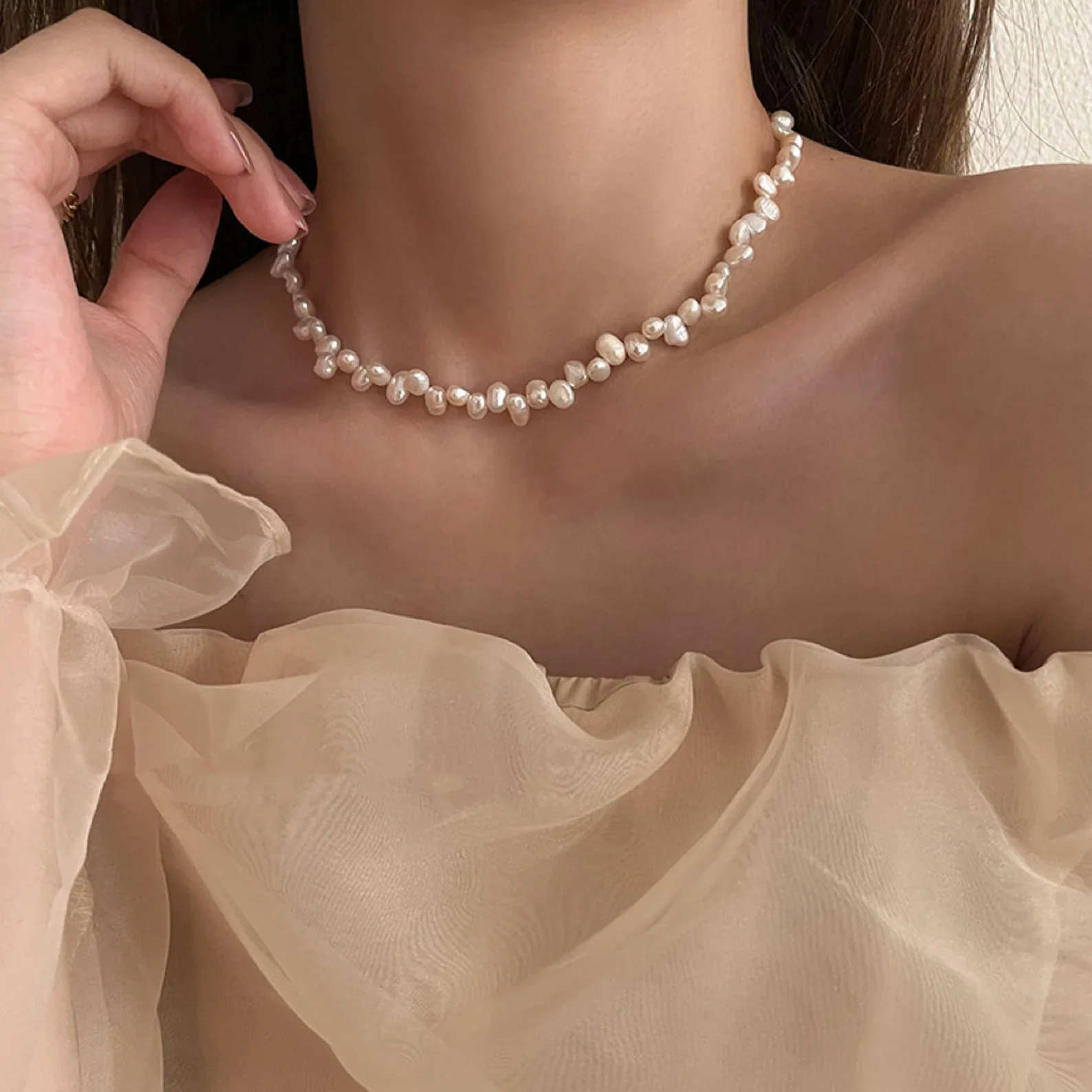 Colier din Argint Baroque cu perle naturale de cultură gold Raw Collection [4]