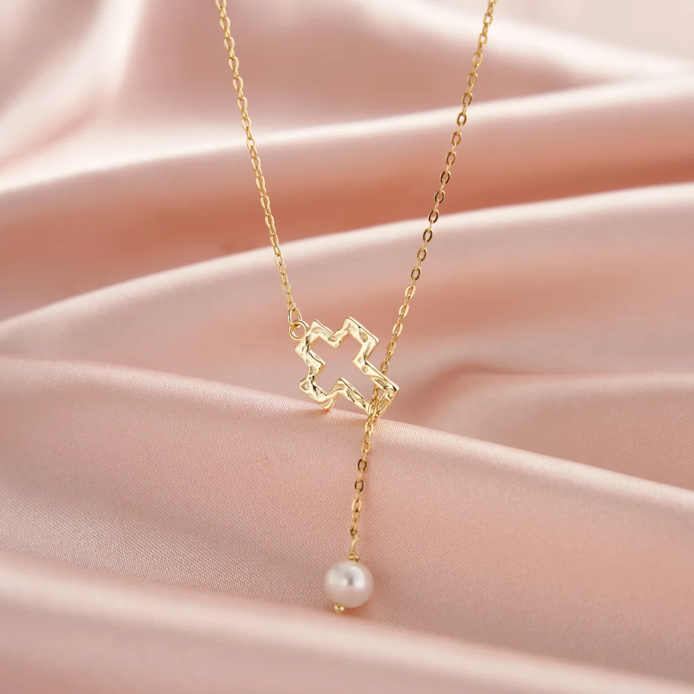 Colier din Argint Cu Perlă Naturală Cross With Pearl Gold [2]
