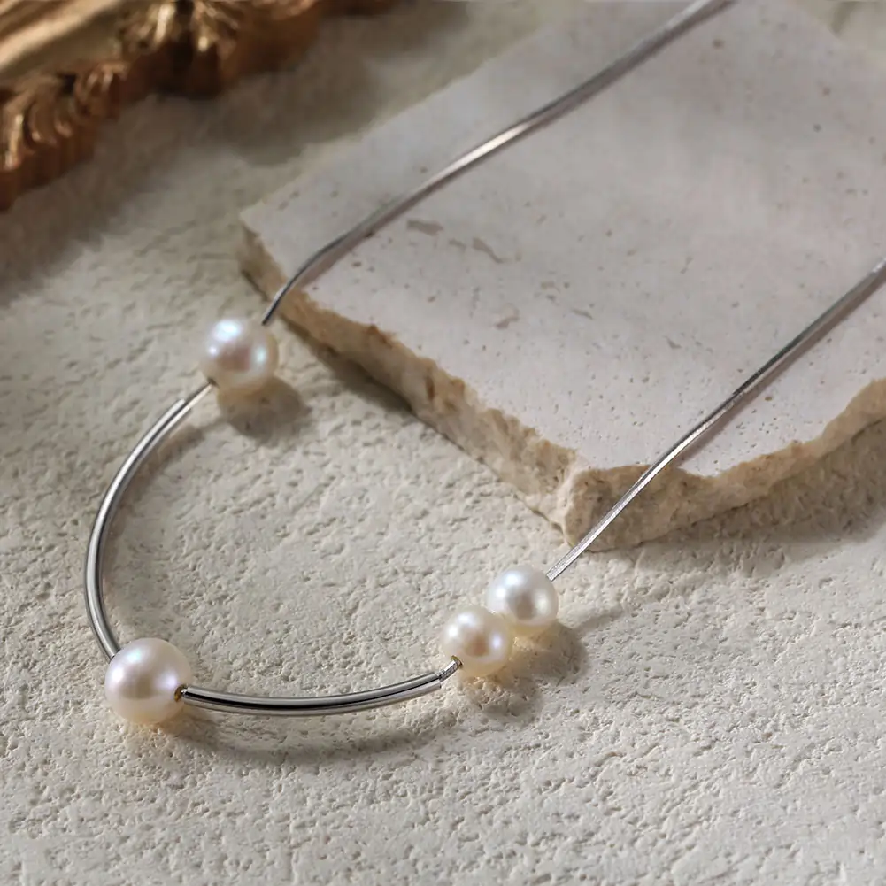 Colier din Argint cu Perle Naturale de Cultură Arc Pearls Silver [2]