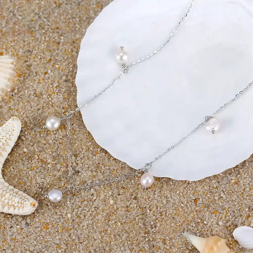 Colier din Argint cu Perle Naturale de Cultură Dewdrop Garland Silver [2]