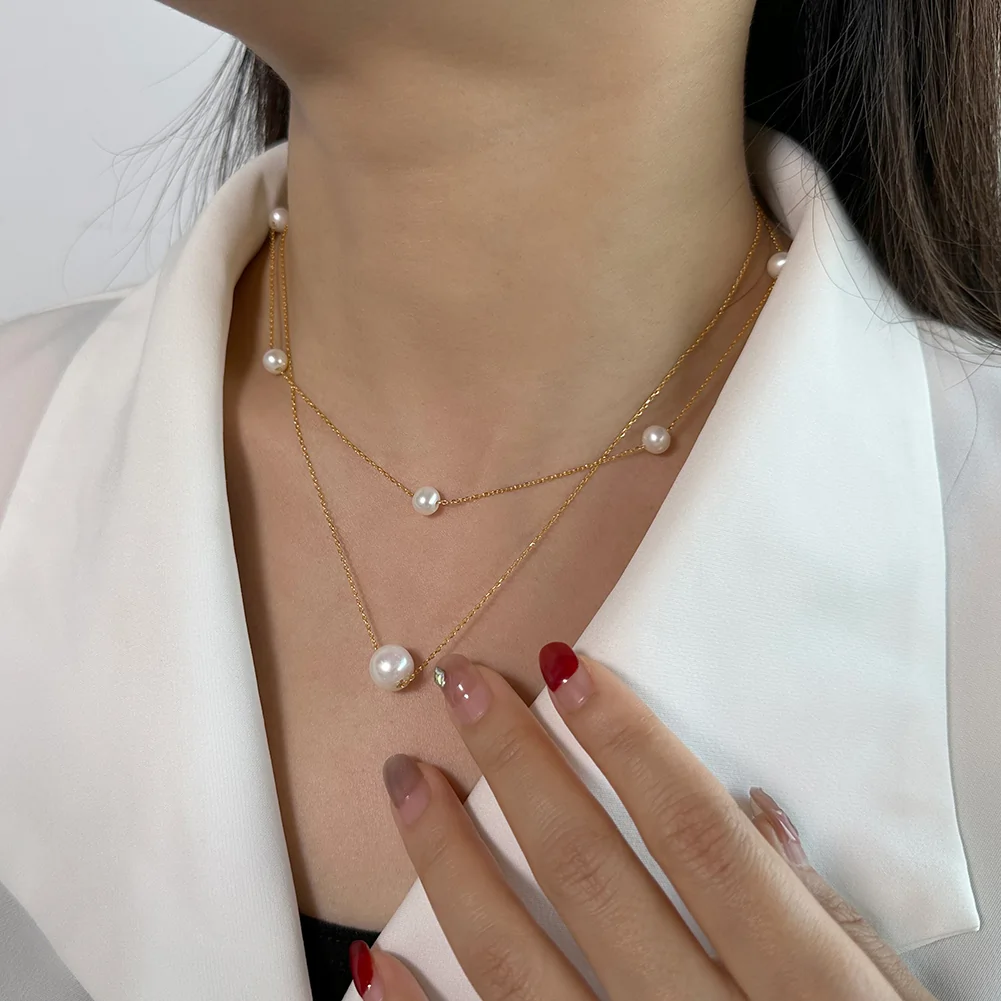 Colier din Argint cu perle naturale de cultură Double Layer Gold [3]