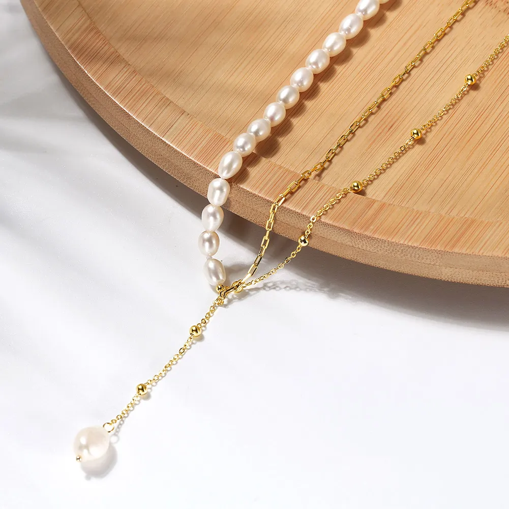 Colier din Argint cu Perle Naturale de Cultură Drop Line Gold [3]