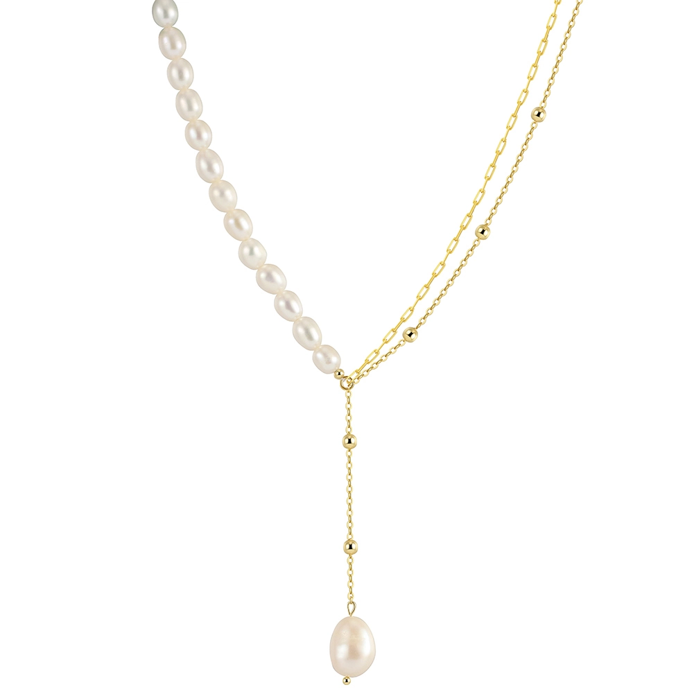 Colier din Argint cu Perle Naturale de Cultură Drop Line Gold [1]