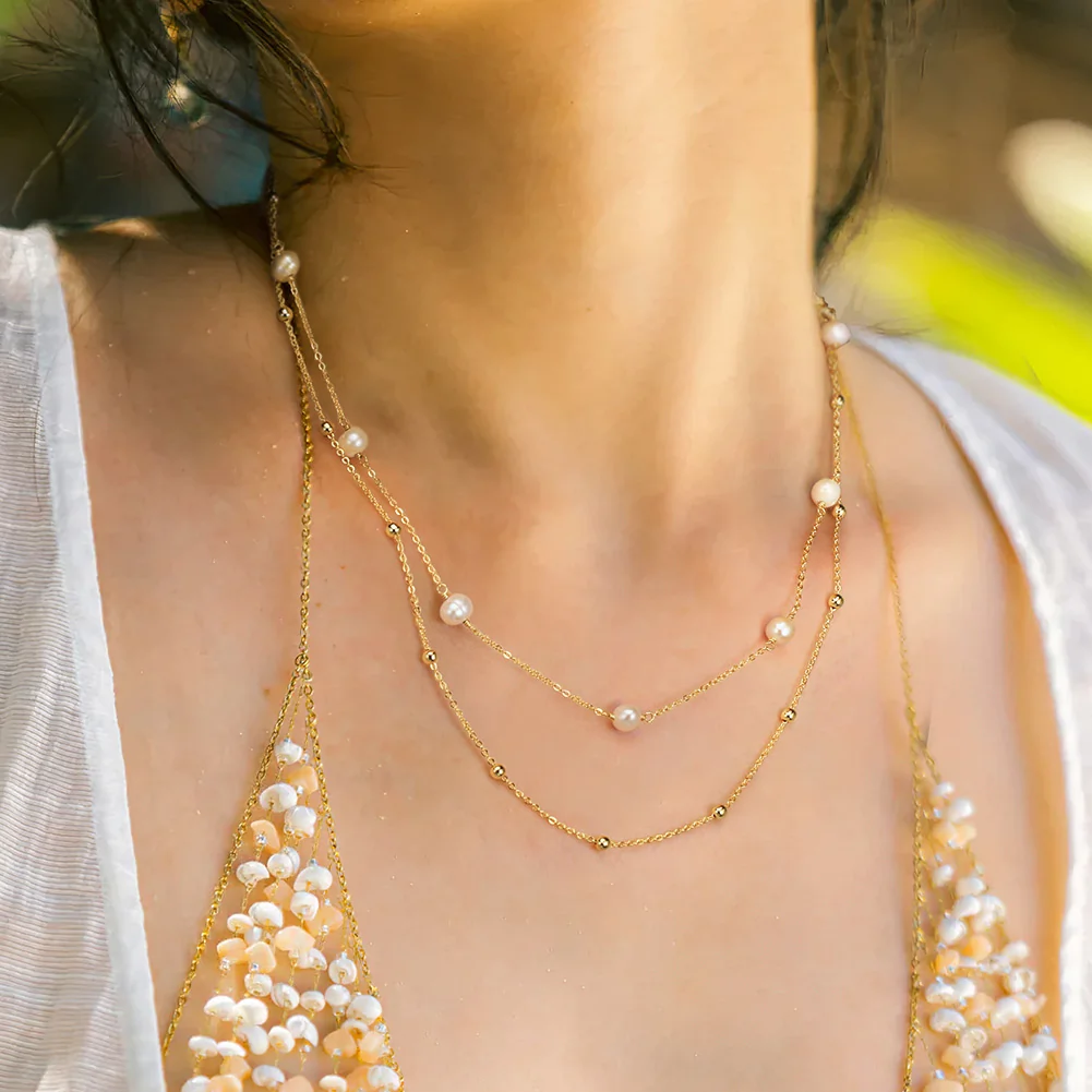 Colier din Argint cu Perle Naturale de Cultură Duo Pearl Gold [4]
