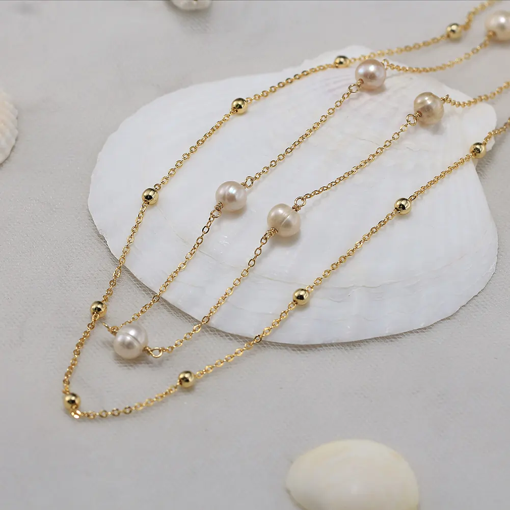 Colier din Argint cu Perle Naturale de Cultură Duo Pearl Gold [2]