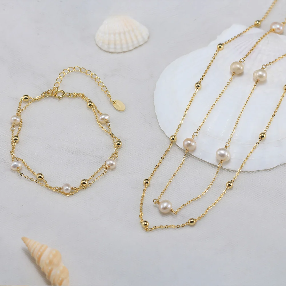 Colier din Argint cu Perle Naturale de Cultură Duo Pearl Gold [3]