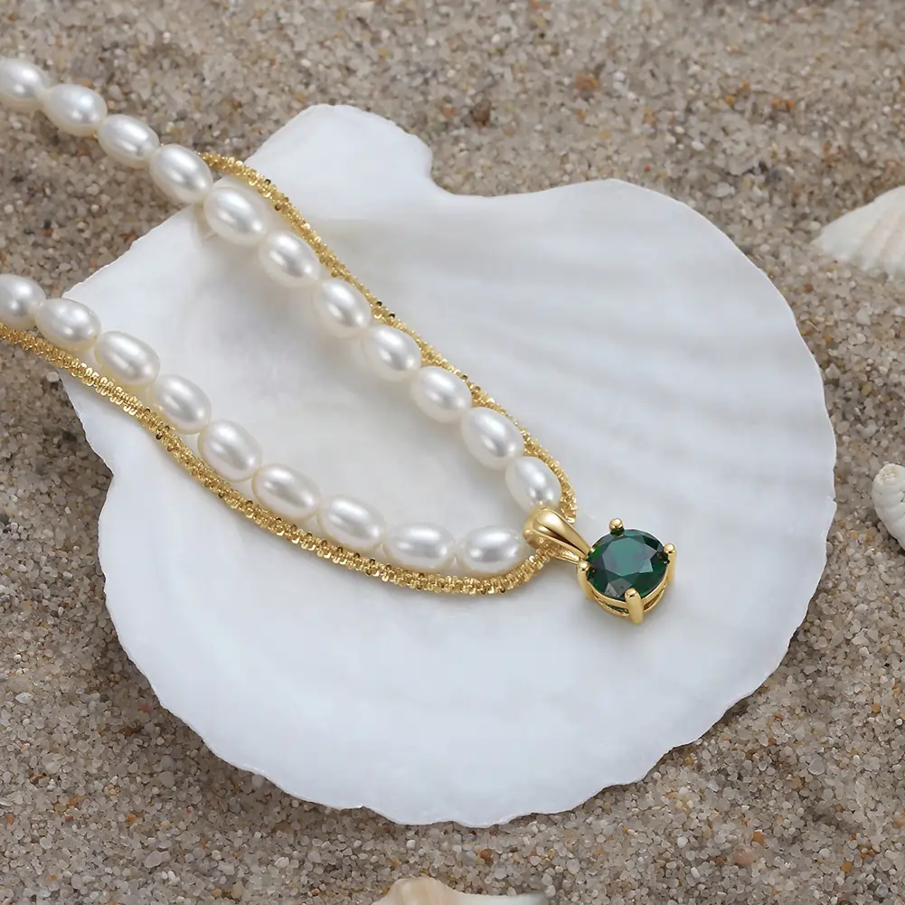 Colier din Argint cu Perle Naturale de Cultură Emerald Touch Pearls [3]
