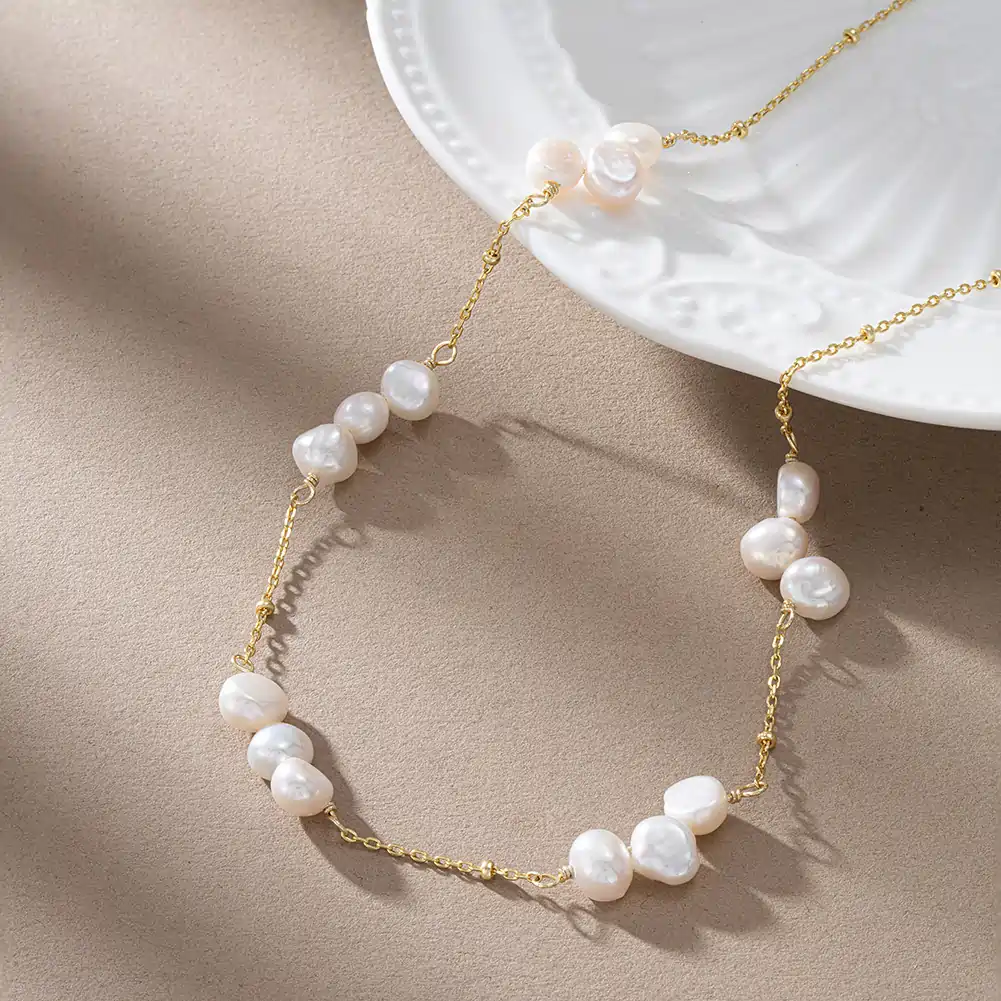 Colier din Argint cu Perle Naturale de Cultură Gold Clusters Pearl [2]