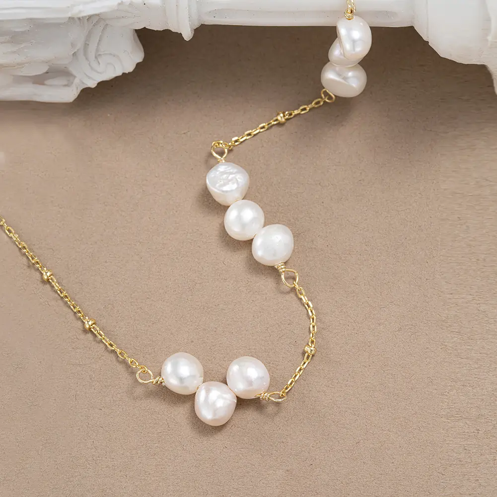 Colier din Argint cu Perle Naturale de Cultură Gold Clusters Pearl [3]