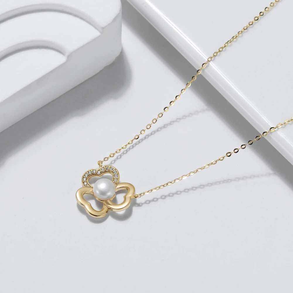 Colier din Argint cu Perle Naturale de Cultură Golden Clover Pearl [2]