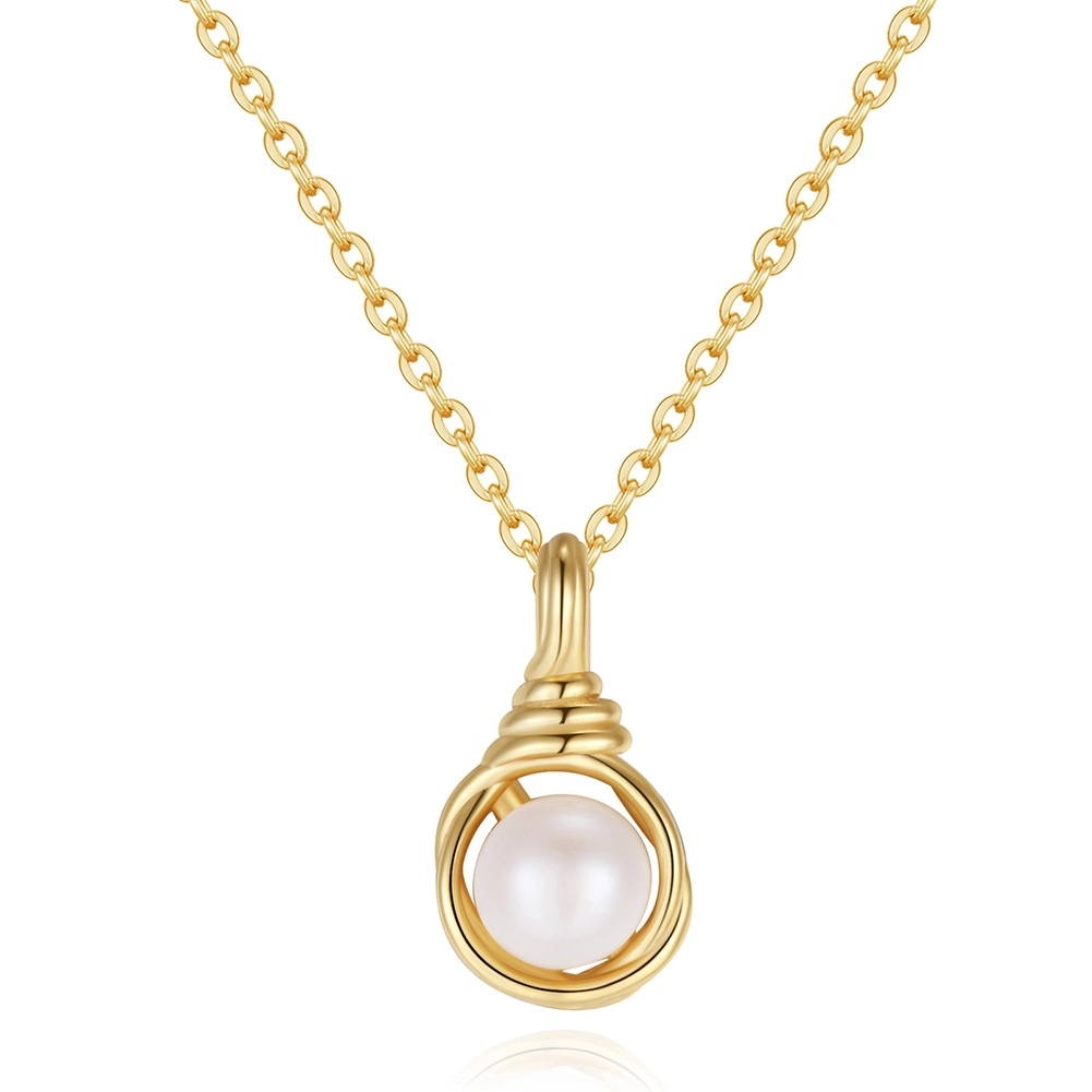 Colier din Argint cu Perle Naturale de Cultură Golden Pearl Drop Necklace [1]