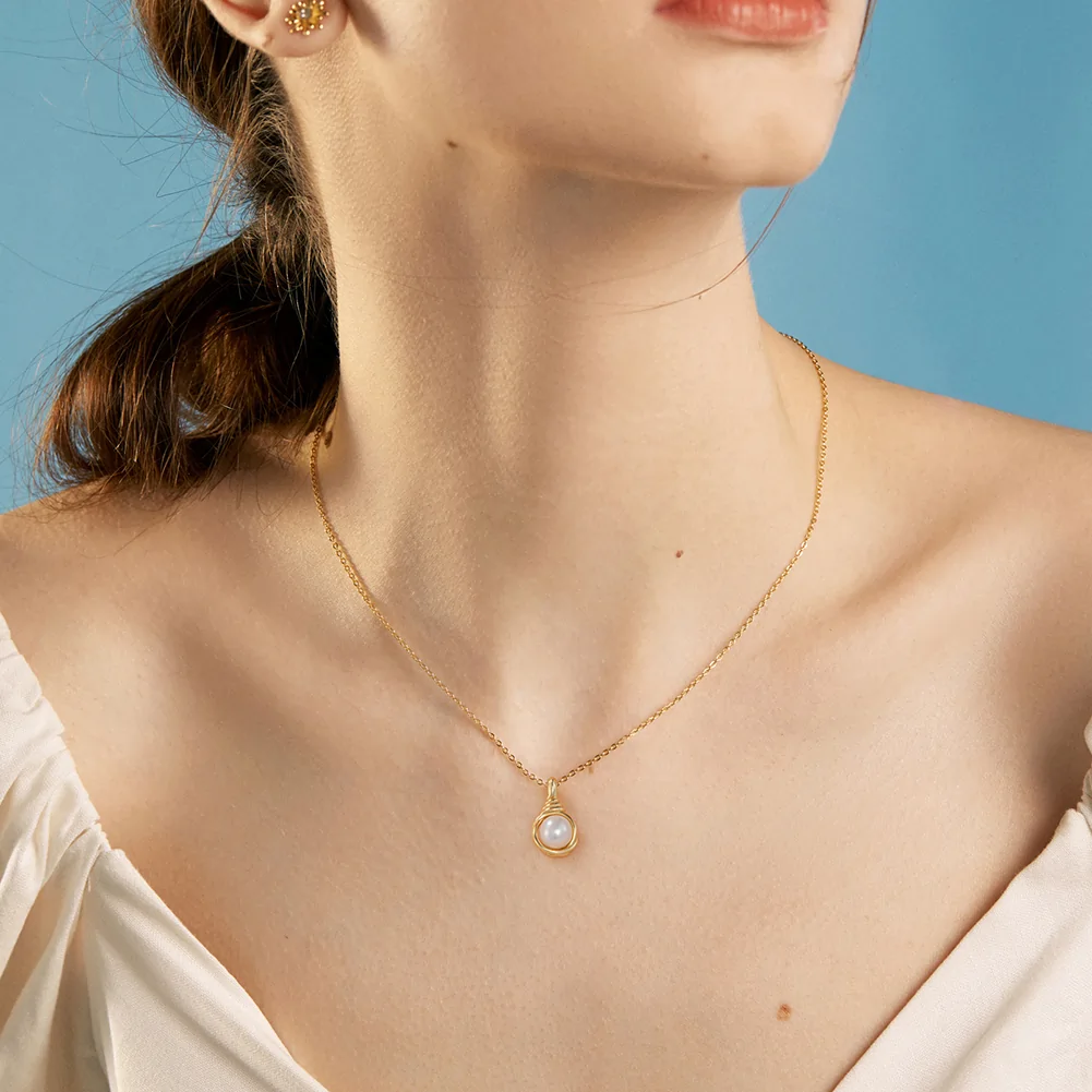 Colier din Argint cu Perle Naturale de Cultură Golden Pearl Drop Necklace [4]