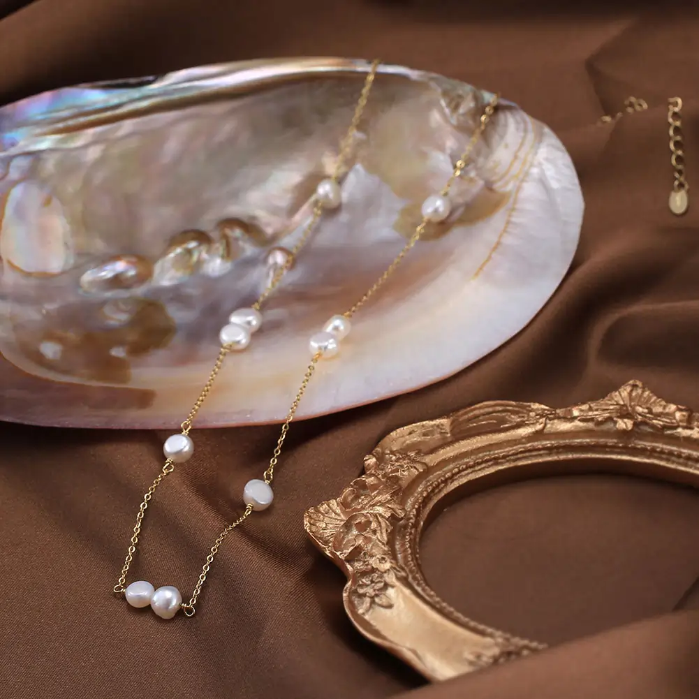 Colier din Argint cu Perle Naturale de Cultură Golden Pearl Line [4]