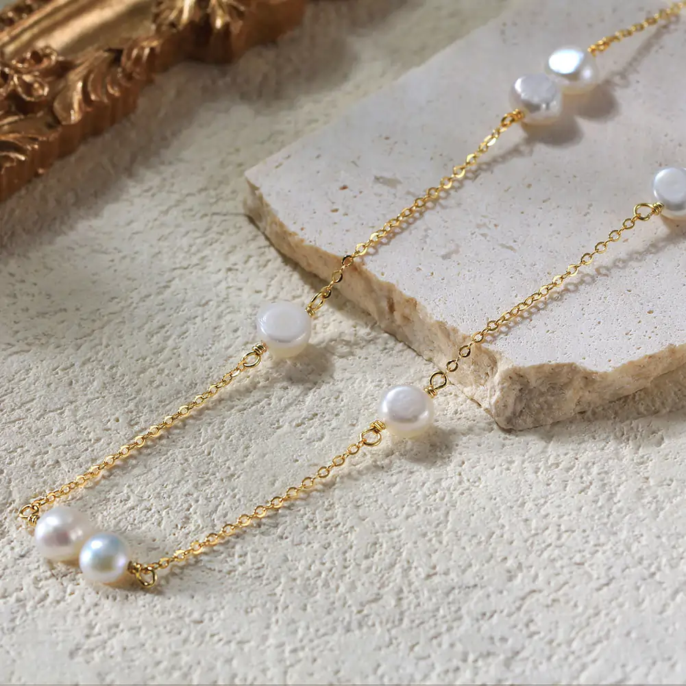 Colier din Argint cu Perle Naturale de Cultură Golden Pearl Line [3]