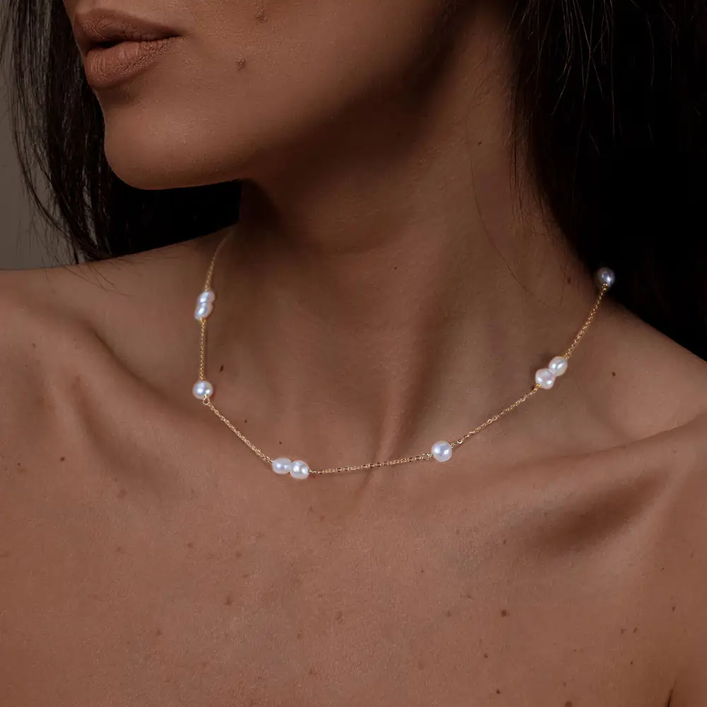 Colier din Argint cu Perle Naturale de Cultură Golden Pearl Line [2]