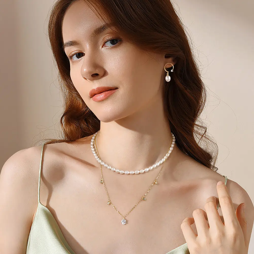 Colier din Argint cu Perle Naturale de Cultură Golden Twin Pearls [3]