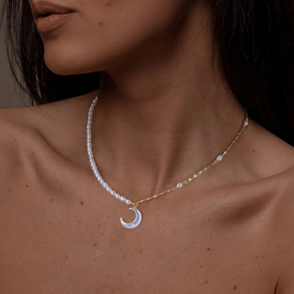 Colier din Argint cu Perle Naturale de Cultură Luna Charm Gold [4]