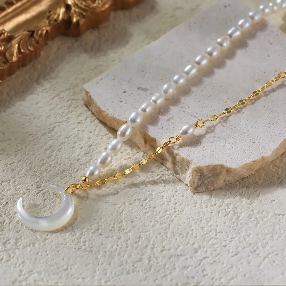 Colier din Argint cu Perle Naturale de Cultură Luna Charm Gold [3]