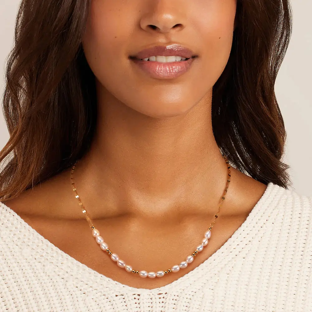 Colier din Argint cu Perle Naturale de Cultură Pearl Balance Gold [4]