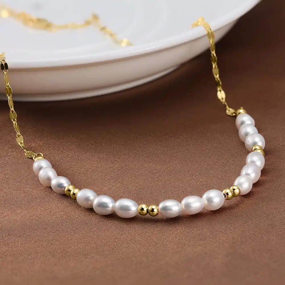 Colier din Argint cu Perle Naturale de Cultură Pearl Balance Gold [3]