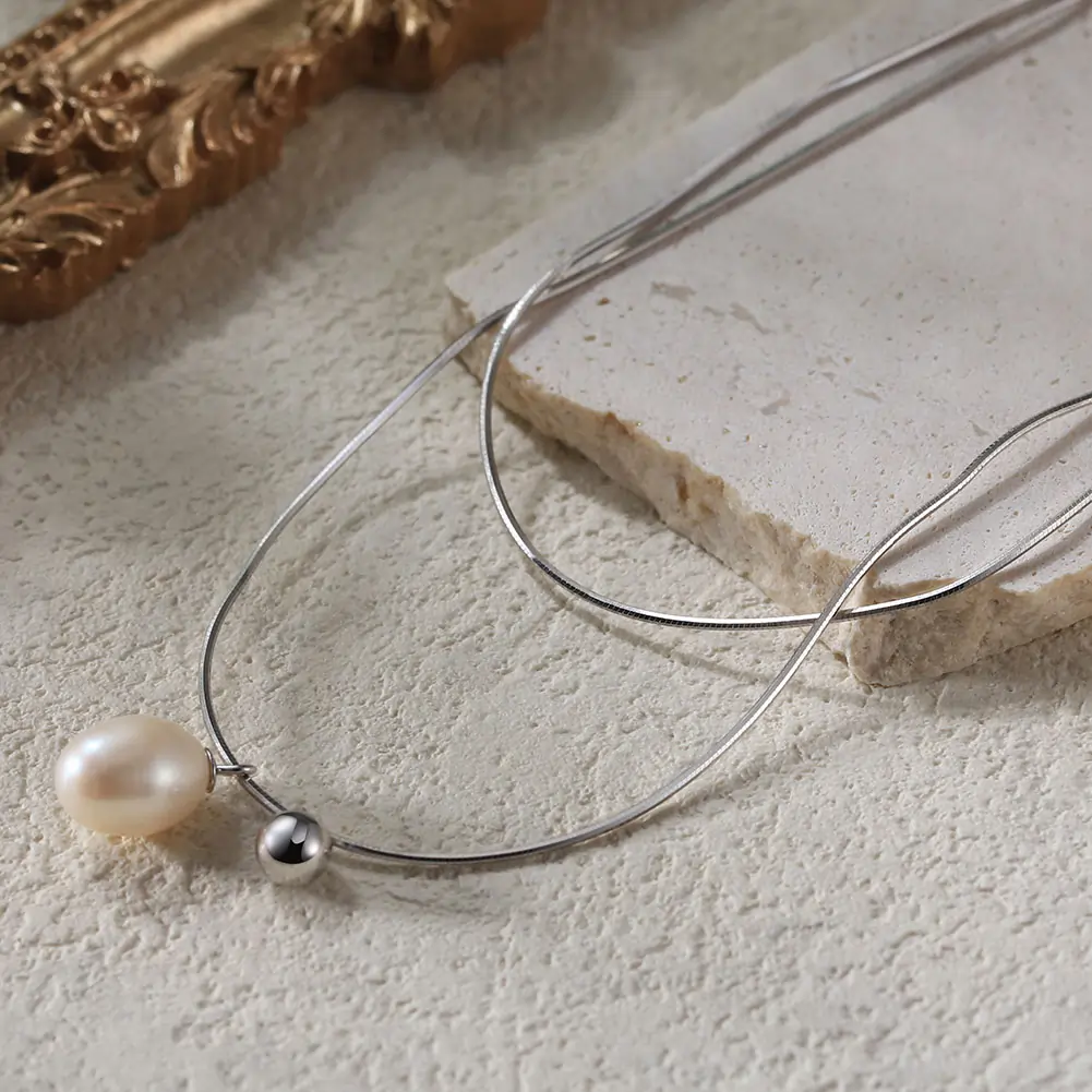 Colier din Argint cu Perle Naturale de Cultură Pearl Duo Silver [3]