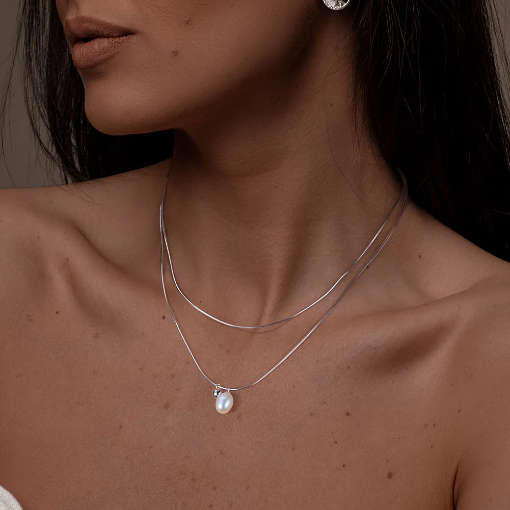 Colier din Argint cu Perle Naturale de Cultură Pearl Duo Silver [4]