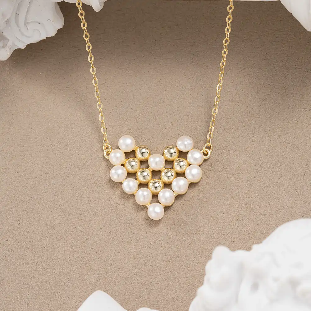 Colier din Argint cu Perle Naturale de Cultură Pearl Heart Necklace [3]