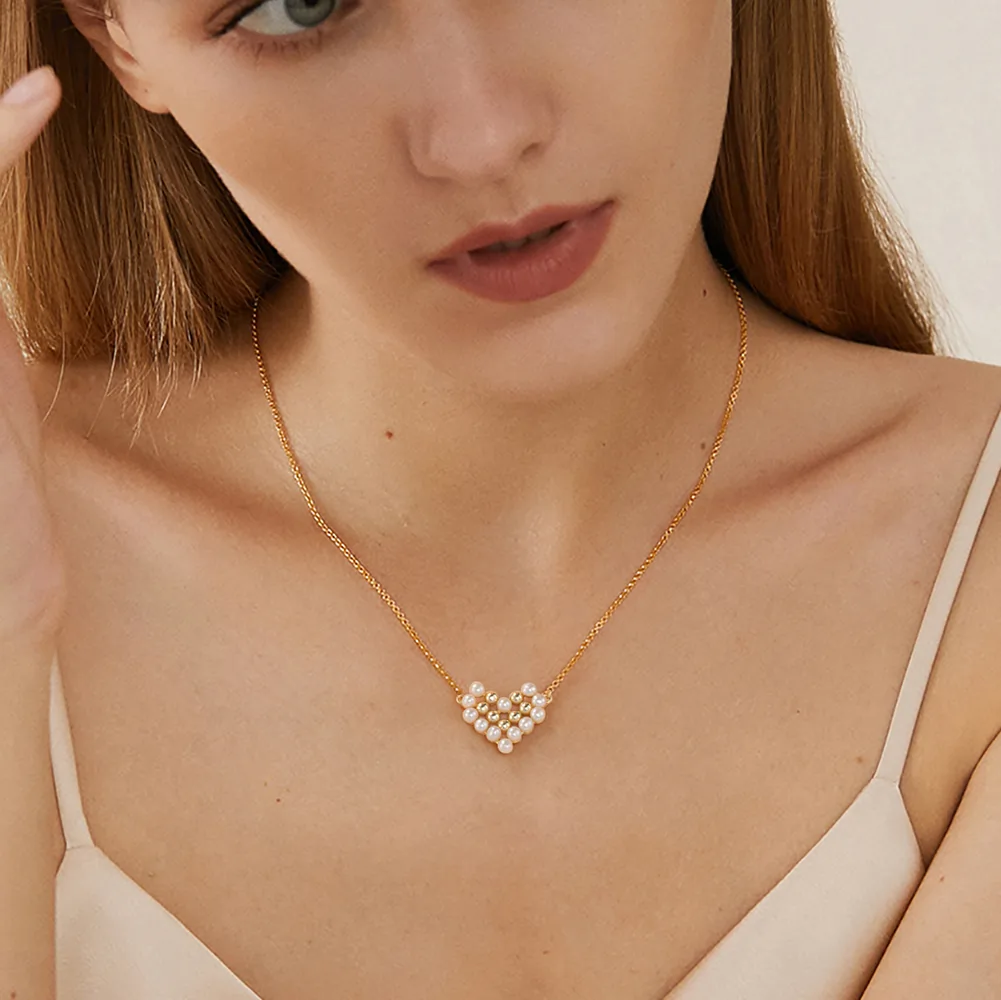 Colier din Argint cu Perle Naturale de Cultură Pearl Heart Necklace [4]