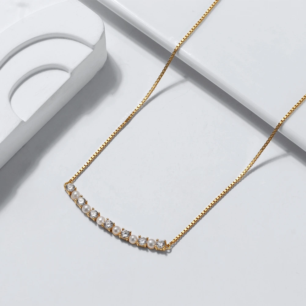 Colier din Argint cu Perle Naturale de Cultură Sparkle Line Necklace [2]