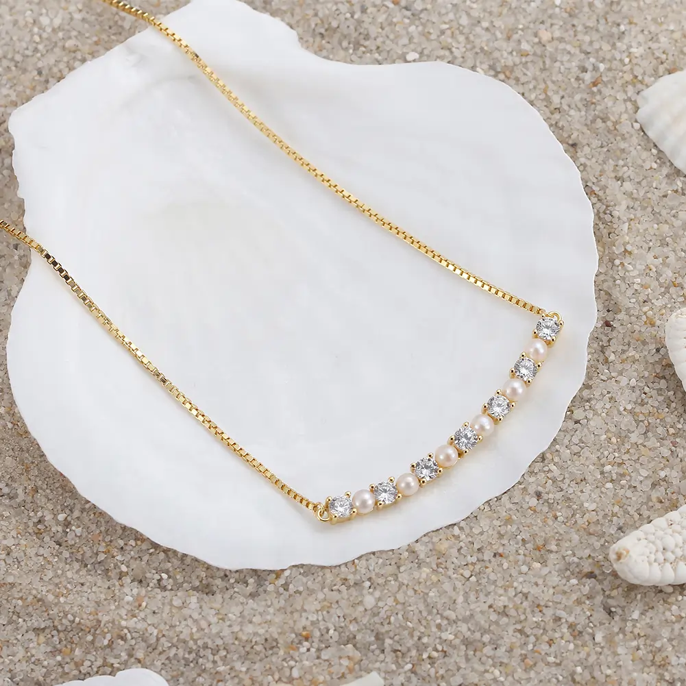 Colier din Argint cu Perle Naturale de Cultură Sparkle Line Necklace [3]